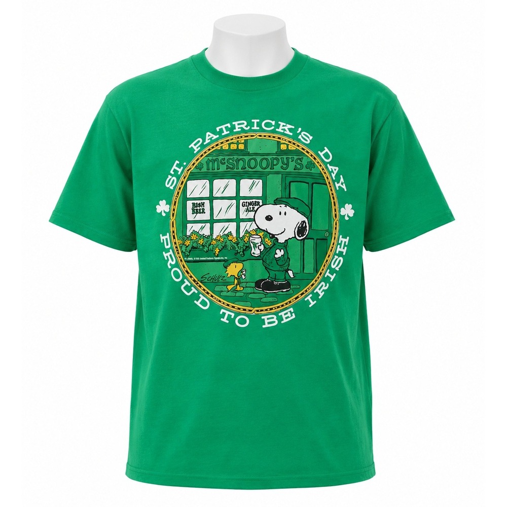 Vintage 1965 Artex Snoopy St Patricks Day T Shirt Large Green Single Stitch USA